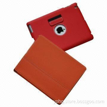PC Cover with Leather Inside for Four Folders to be Stand Cases for New iPad with Magnetic